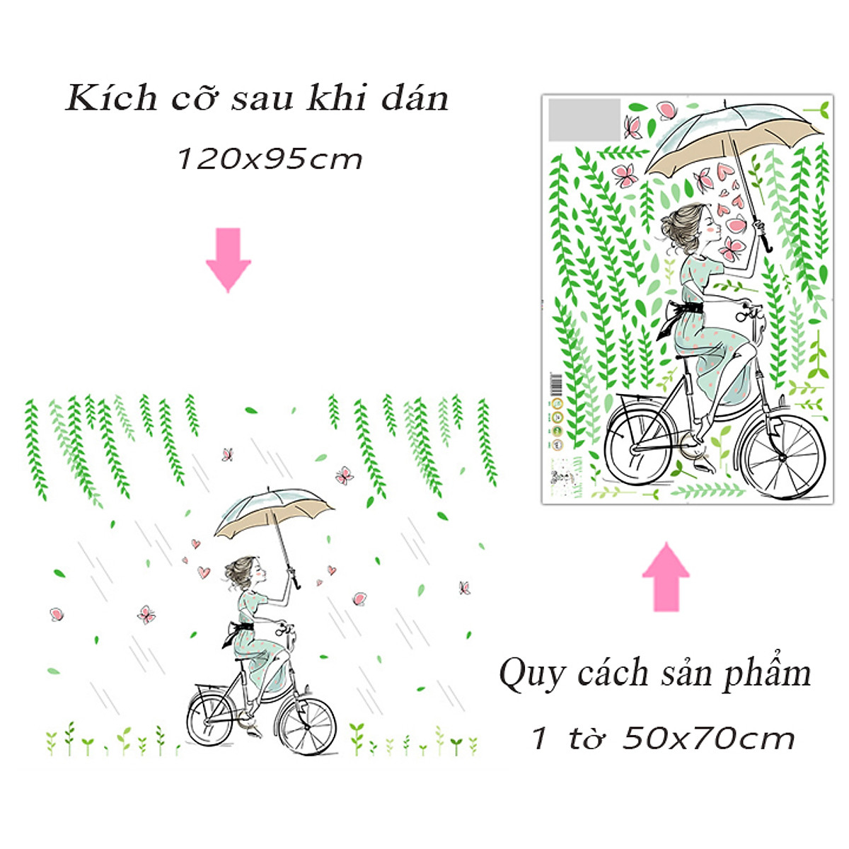DECAL DÁN TƯỜNG CÔ GÁI ĐI MƯA