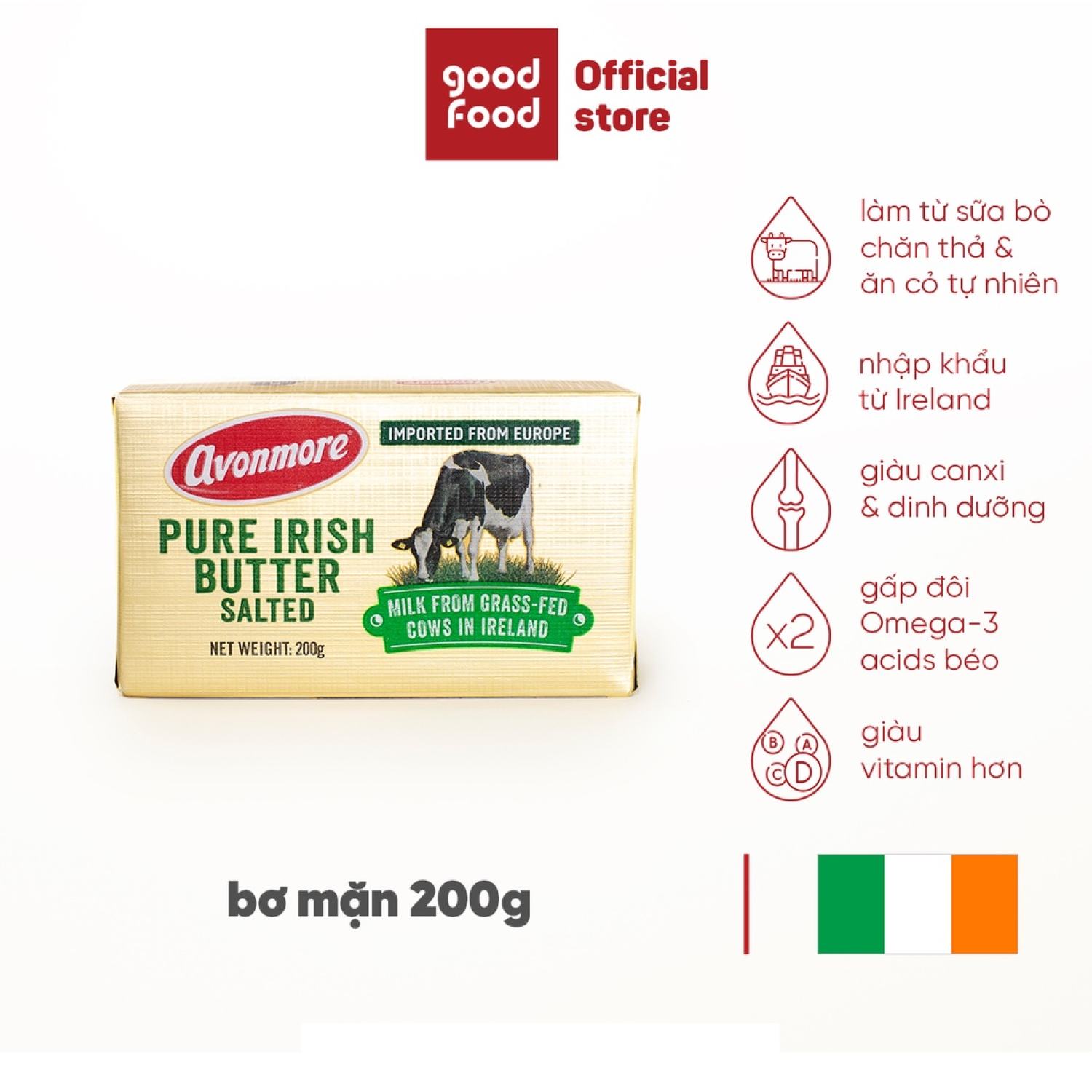 Bơ Mặn Avonmore Pure Irish Butter Salted 200g nhập khẩu trực tiếp từ