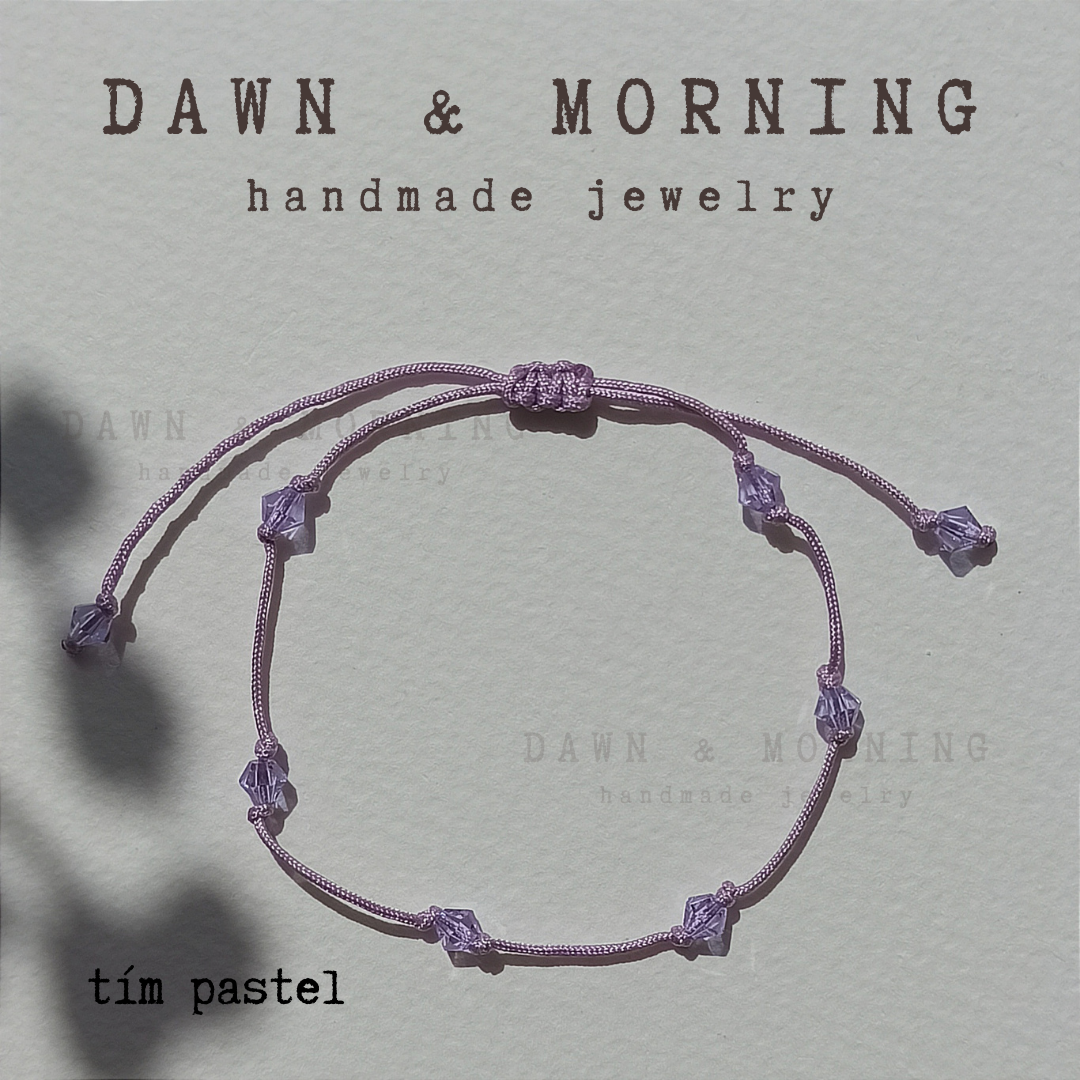 Tím pastel - Vòng tay dây rút, vòng tay rút dây kết pha lê tone sur tone