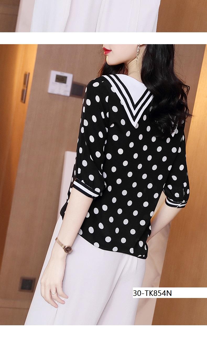 TK854N-ÁO CHẤM BI CỔ THIẾT KẾ s-6xl