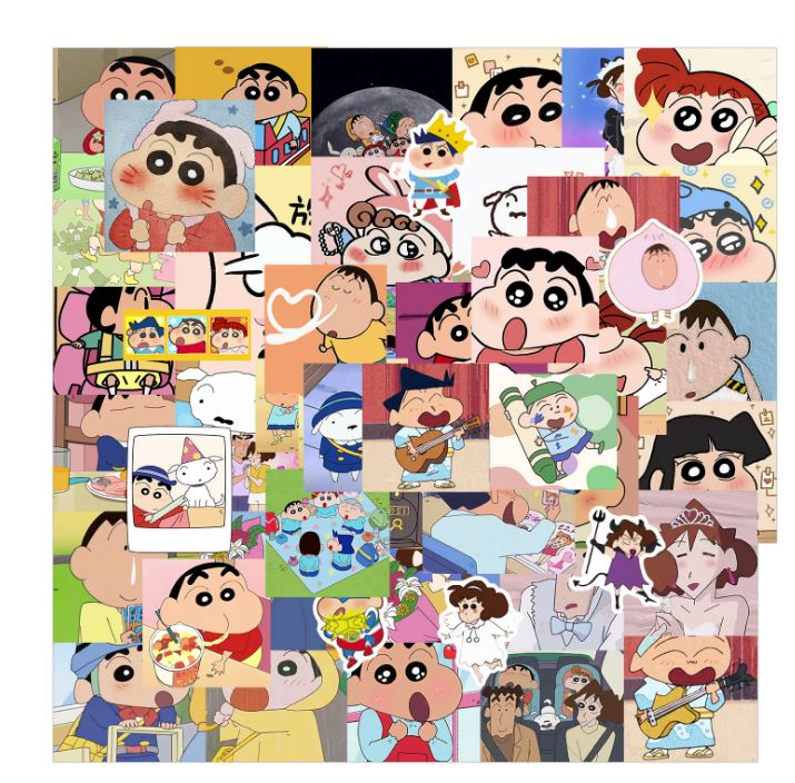 [HCM]Sticker CẬU BÉ BÚT CHÌ SHIN nhựa PVC không thấm nước dán nón bảo hiểm laptop điện thoại Vali xe Cực COOL #171