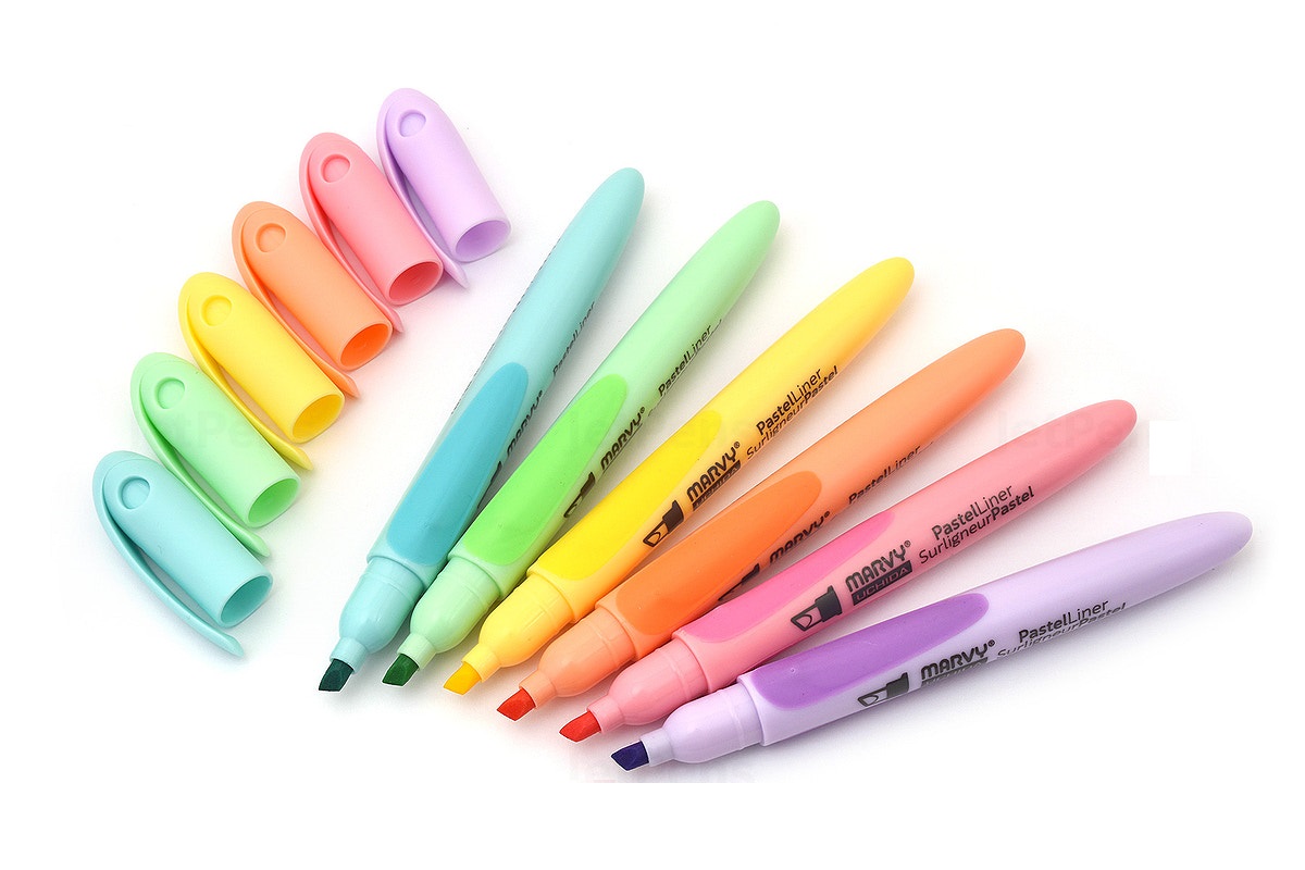 [HCM]Bộ 6 bút đánh dấu Marvy PastelLiner Highlighter (6 màu Pastel)