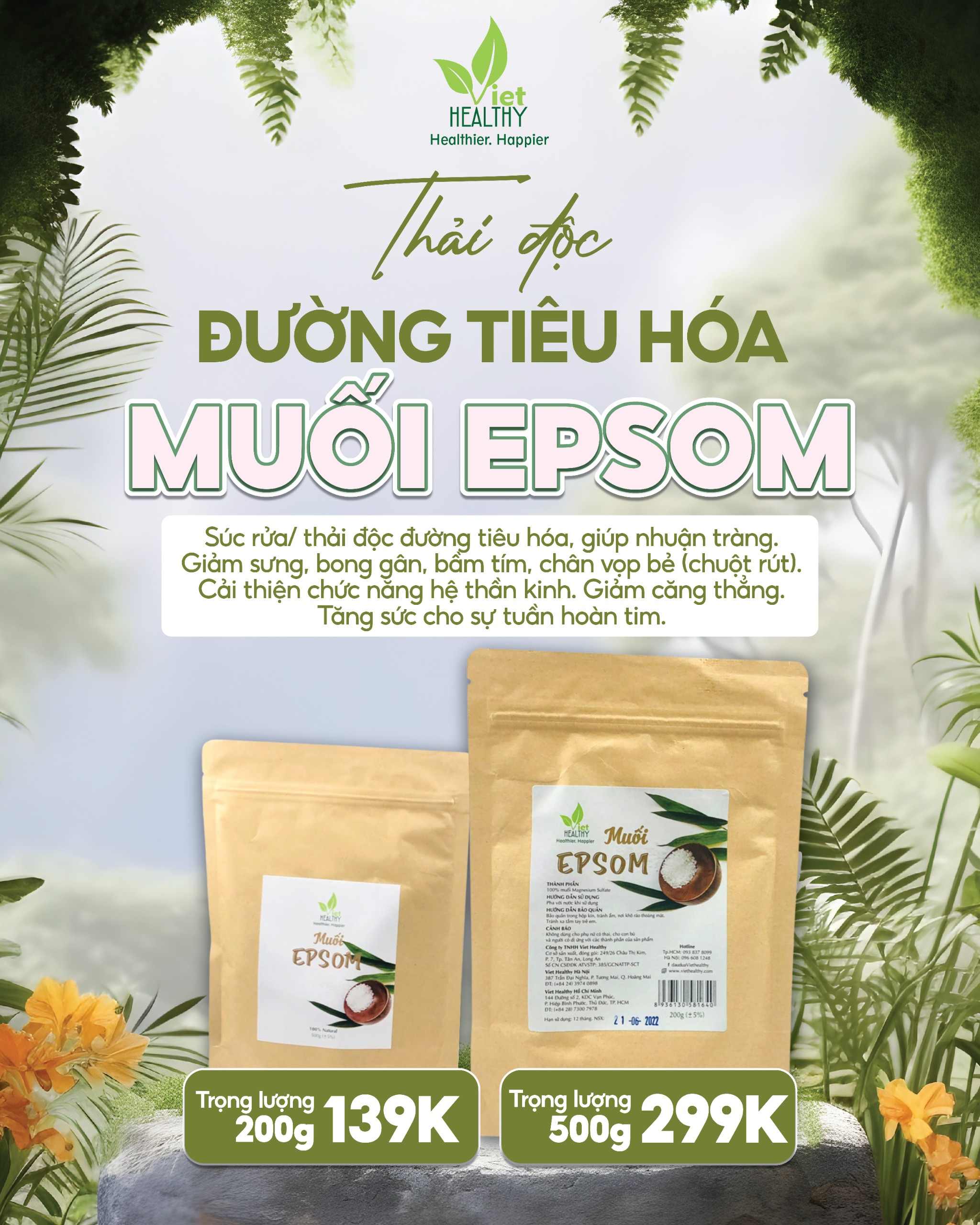 Muối Epsom 200g Viethealthy