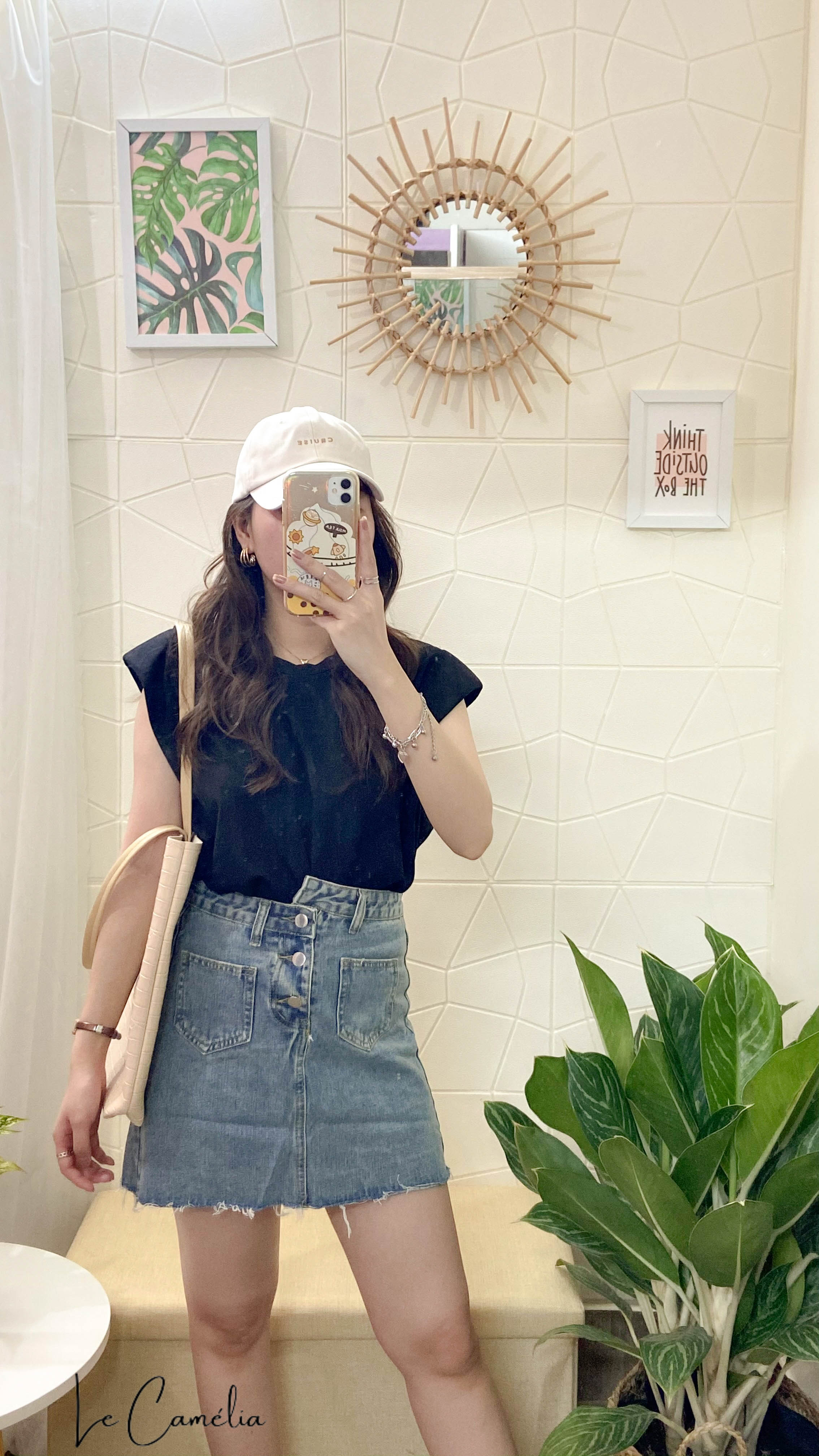 [Hình thật]  Chân váy jeans cúc lệch lưng cao ( Sẵn S + M )