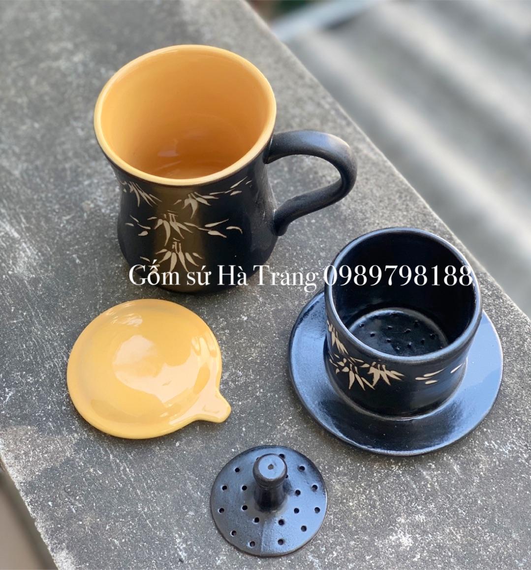 Phin pha cafe gốm sứ Bát Tràng khắc trúc