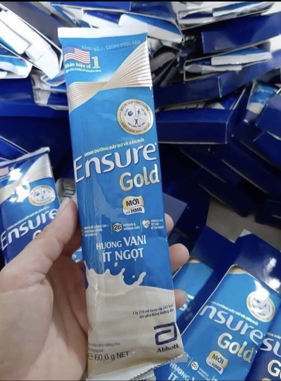 Combo 9 gói Sữa bột Ensure gói (vị ngẫu nhiên vani va vani it ngot) 60,6g