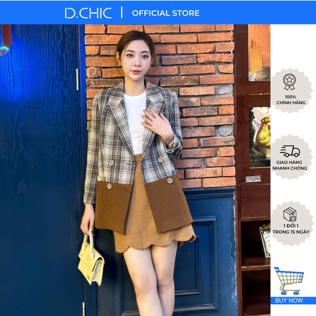 D.CHIC Áo khoác dáng lửng phối màu 4 cúc   MS: 160446