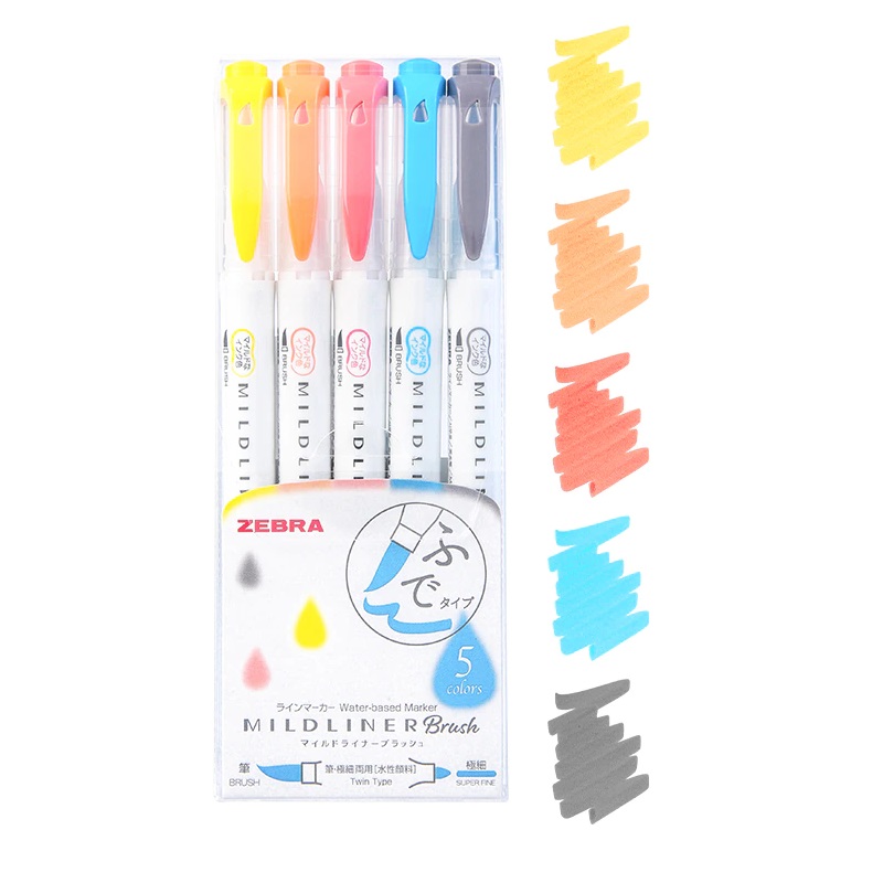 Set 5 bút 2 đầu Zebra mildliner Brush