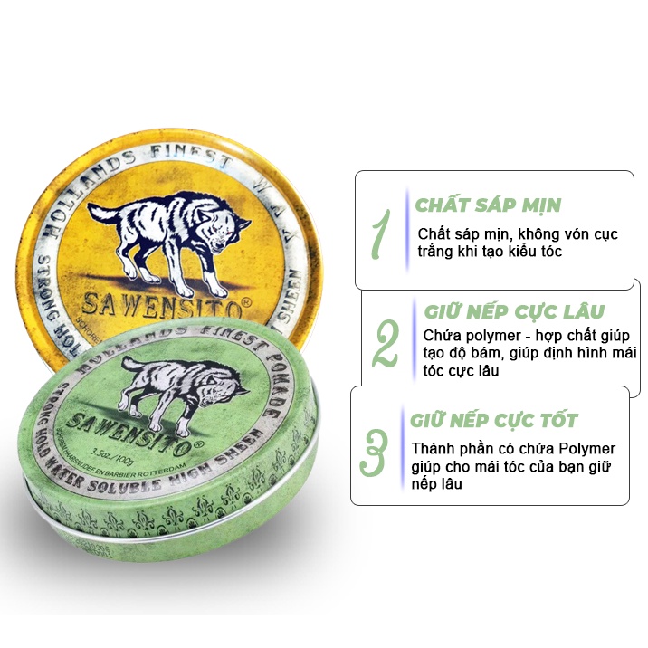 Sáp vuốt tóc SAWENSITO 100gr tạo kiểu giữ nếp cho tóc [HÀNG CHÍNH HÃNG]