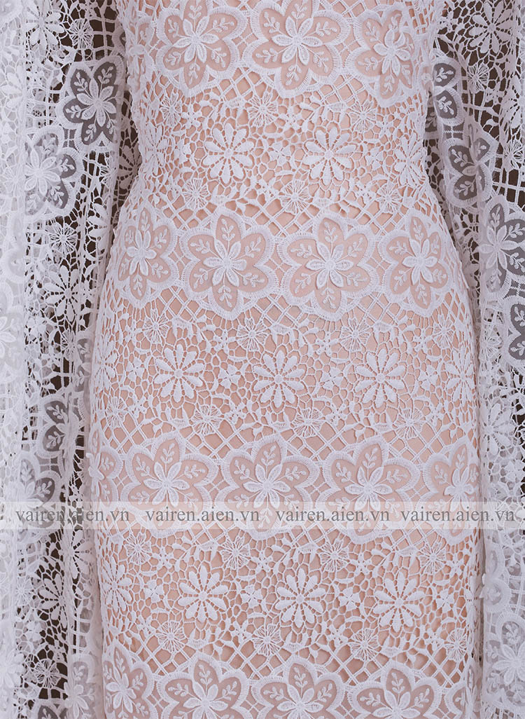 Vải ren chỉ cotton gam màu trắng  AXD1121 (GIÁ BÁN THEO TẤM)