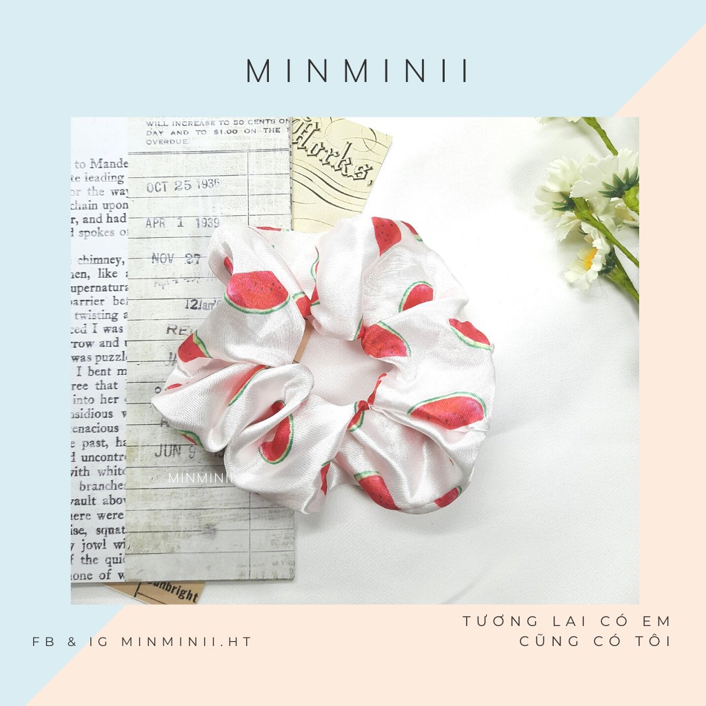 Dây Buộc Tóc Nữ, Cột Tóc Nữ, Dây Buộc Tóc Scrunchies Nữ, Dây Buộc Tóc Phi Lụa Hình Trái Cây Phong Cách Hàn Quốc