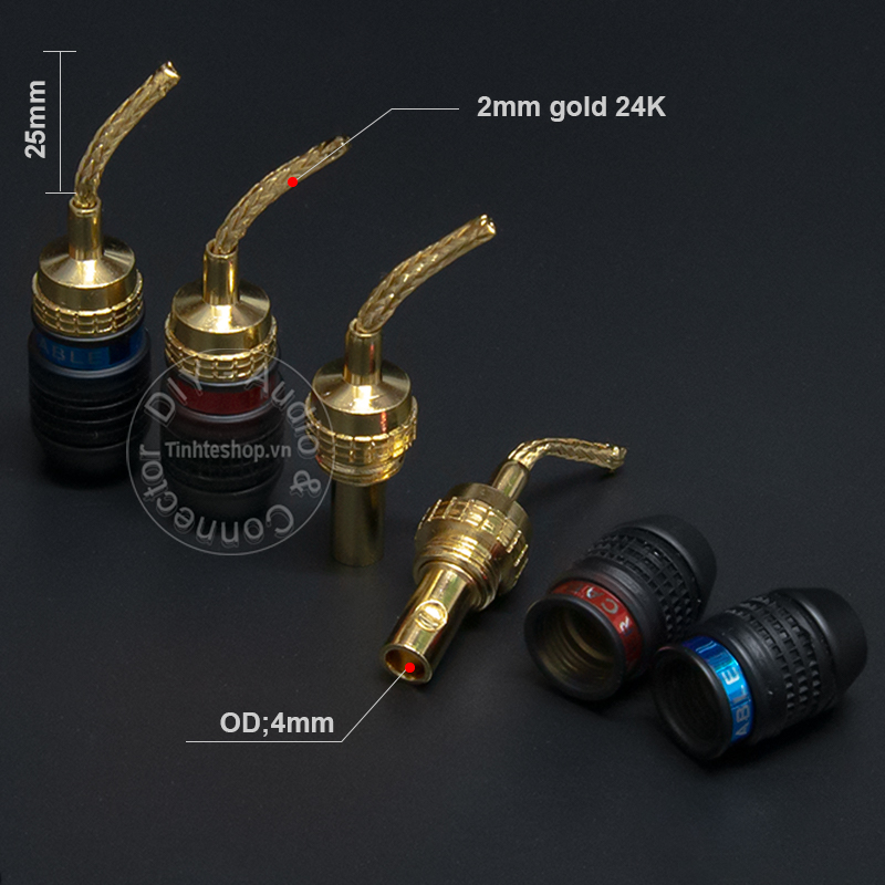 4 chiếc - Rắc mỏ chim mềm gold 24K 2mm OD4mm OEM - Đầu đổi bắp chuối sang mỏ chim mềm
