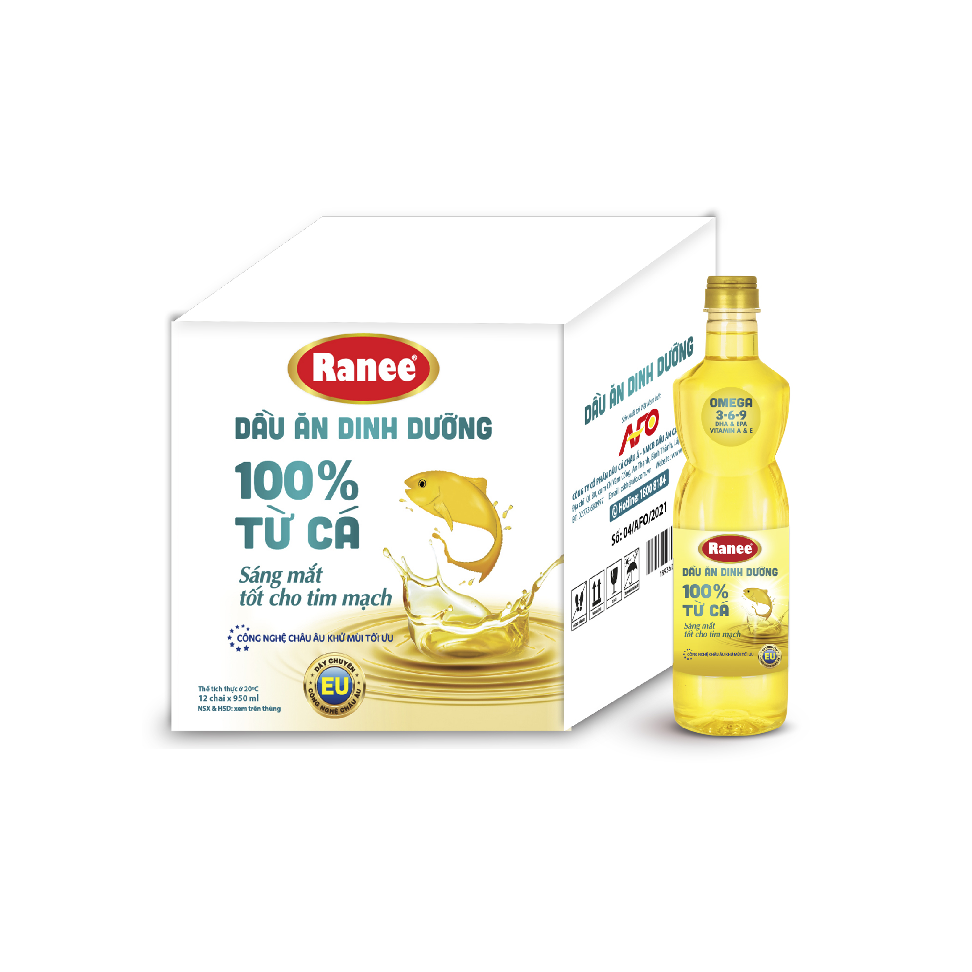 {Đơn 199k tặng hộp chai nước mắm -399k tặng vá gỗ} Thùng dầu ăn dinh dưỡng Ranee 950ml (12 chai)