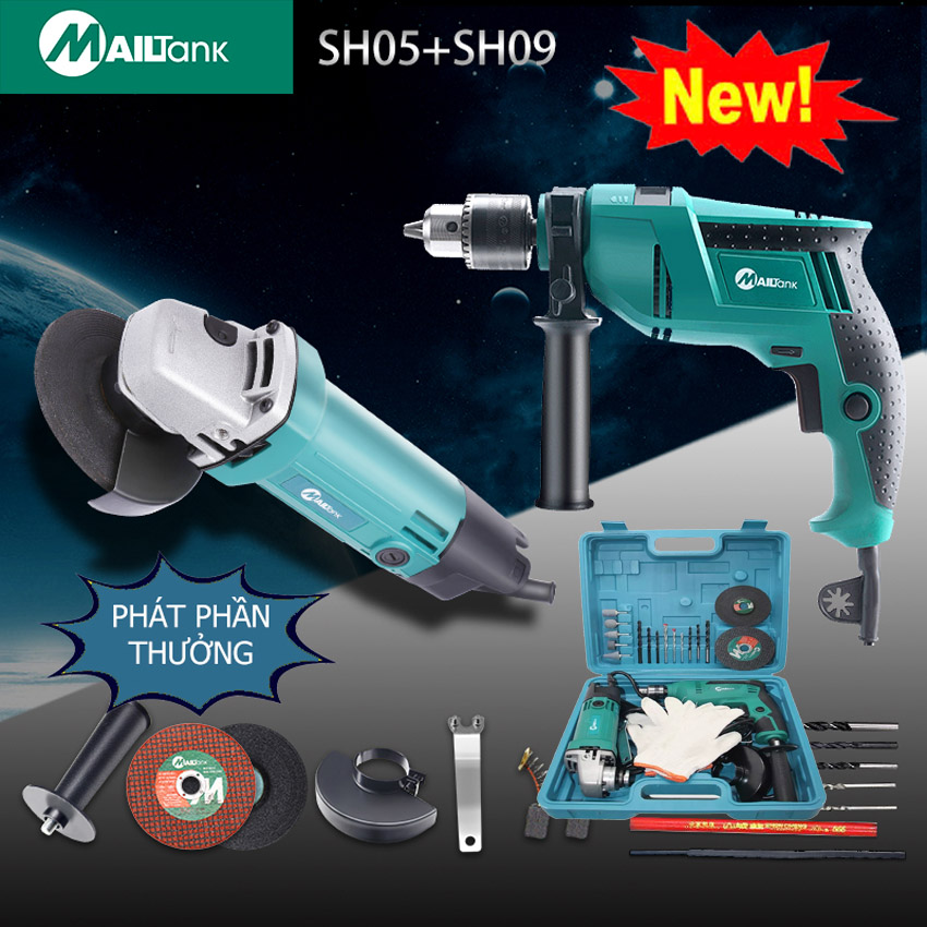 Combo máy khoan 13ly 550w chế độ đấm, khoan đảo chiều, điều tốc + máy mài góc, cắt đa năng 600w siêu tiện lợi + Tặng kèm mũi khoan mài