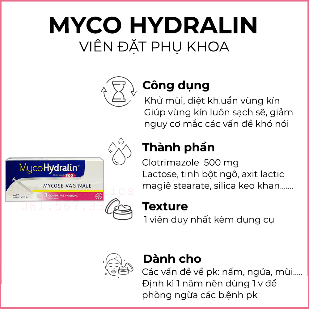 Viên đặt phụ khoa Mycohydralin 500mg nội địa Pháp