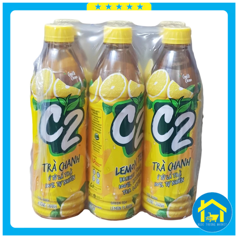 Lốc 6 chai - Trà C2 vị chanh & vị đào chai 355ml & 455ml