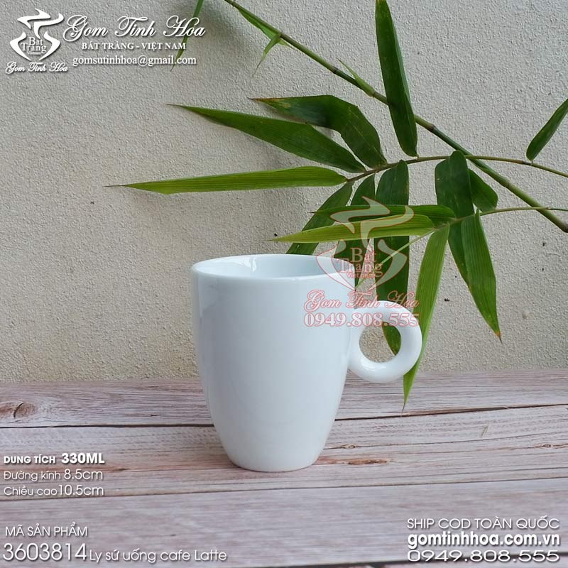 Ly tách cafe latte 330ml gốm sứ Bát Tràng cao cấp men trắng