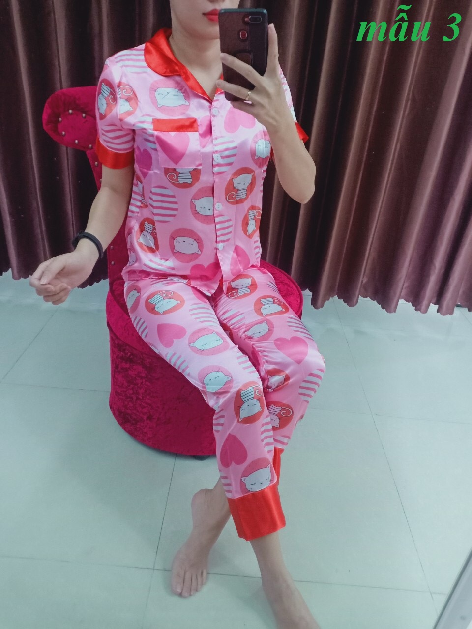 [HCM]Đồ Bộ Pijama Tay ngắn +phi lụa- Dưới 60kg-017