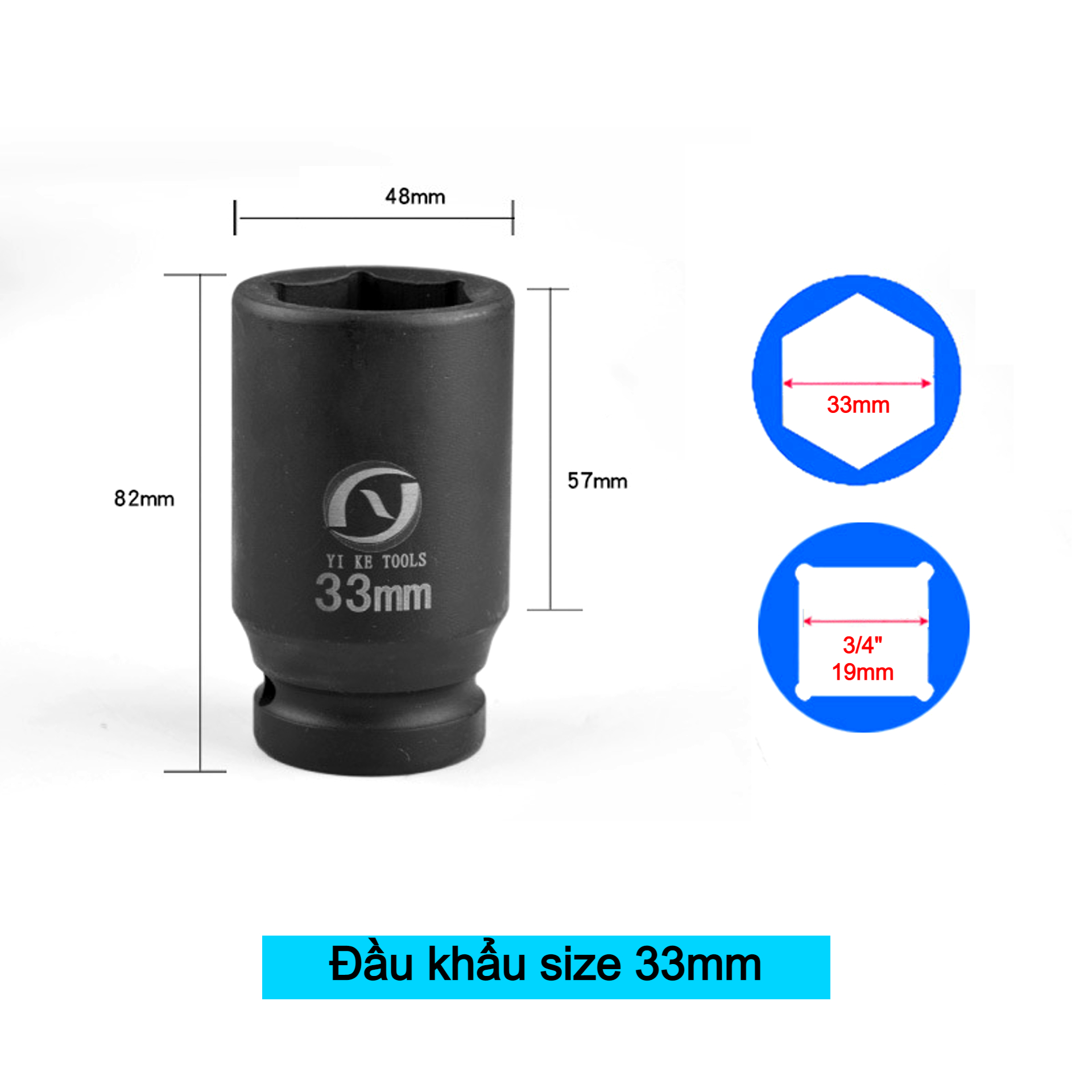 Đầu khẩu 3/4 inch mở ốc lục giác 24mm - 55mm dài 80mm thép cr-mo - tuýp mở siết bulong