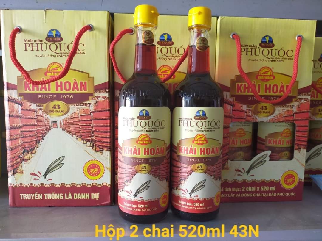 (chính hãng) nước mắm CỐT Khải Hoàn ĐẶC SẢN PHÚ QUỐC - (hộp 2 chai 520ml) (43 độ đạm)