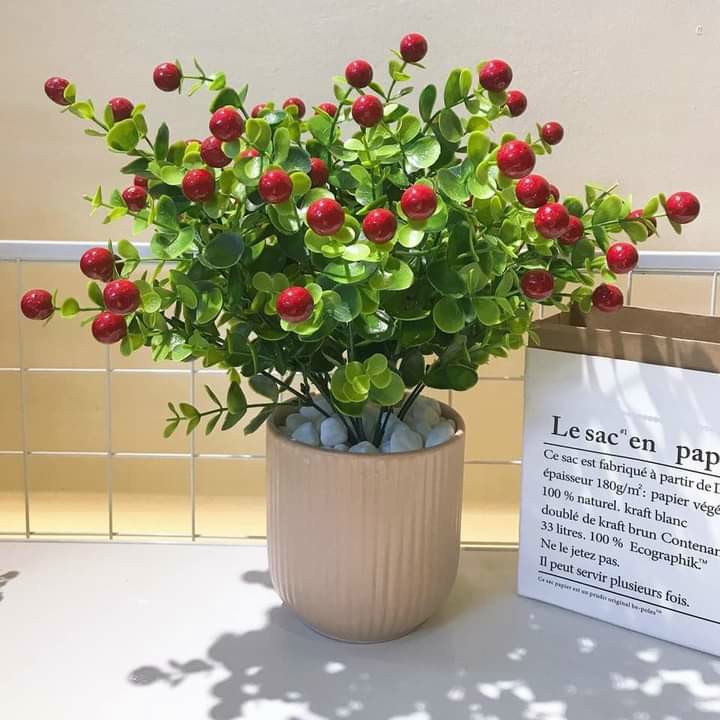 Cây giả/Chùm quả cherry đỏ, vàng