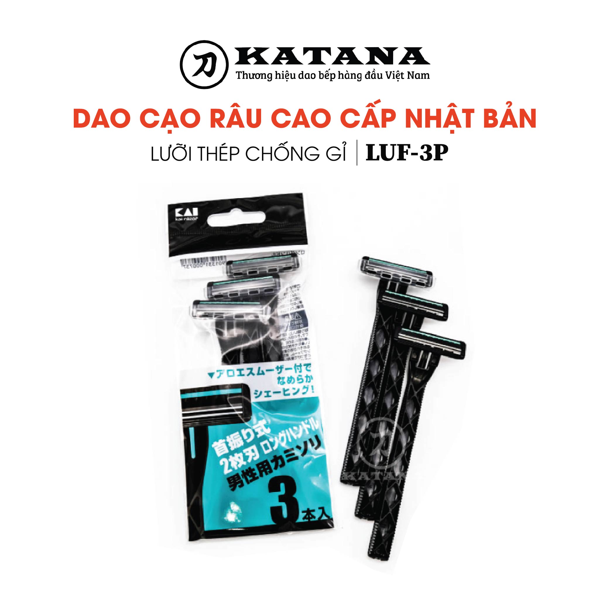 Dao cạo râu Nam cao cấp Nhật Bản LUS-3P bộ 3 chiếc kèm del cạo trên lưỡi