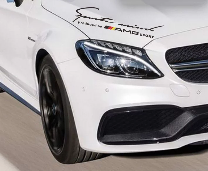 Tem dán Sport mind AMG lên nắp capo ô tô (Màu trắng)