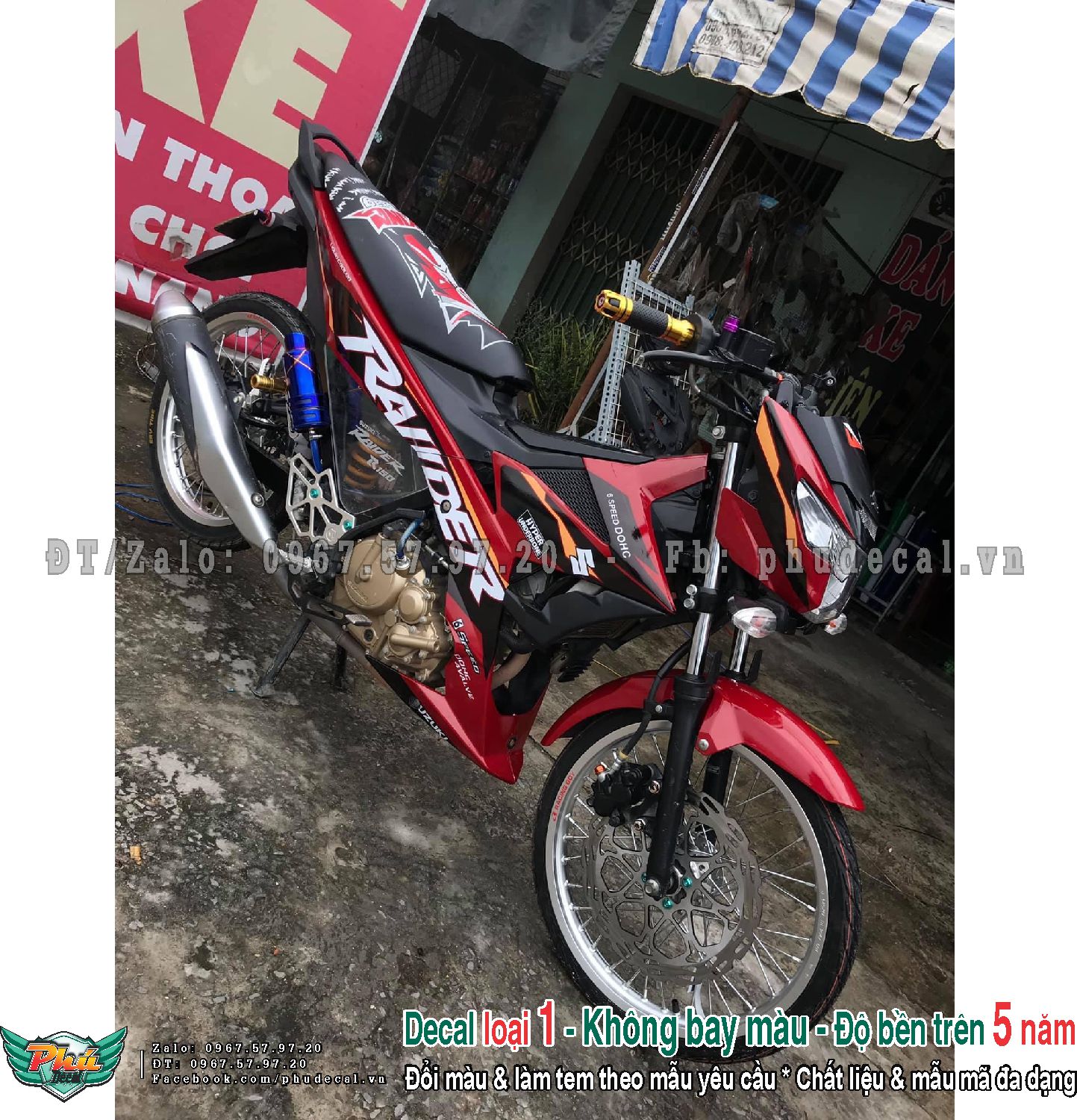Tem rời xe Raider đỏ đen