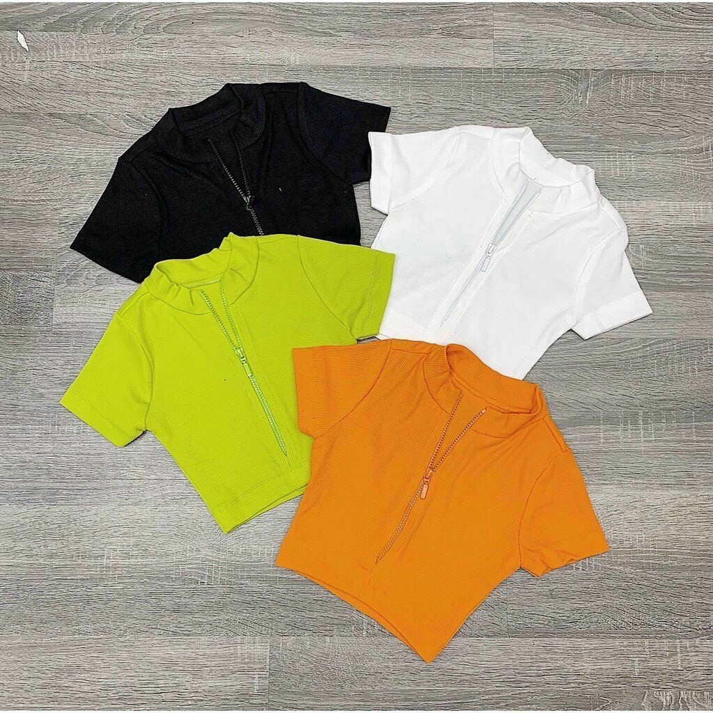 [HCM]Áo croptop ôm cổ trụ phối khóa kéo