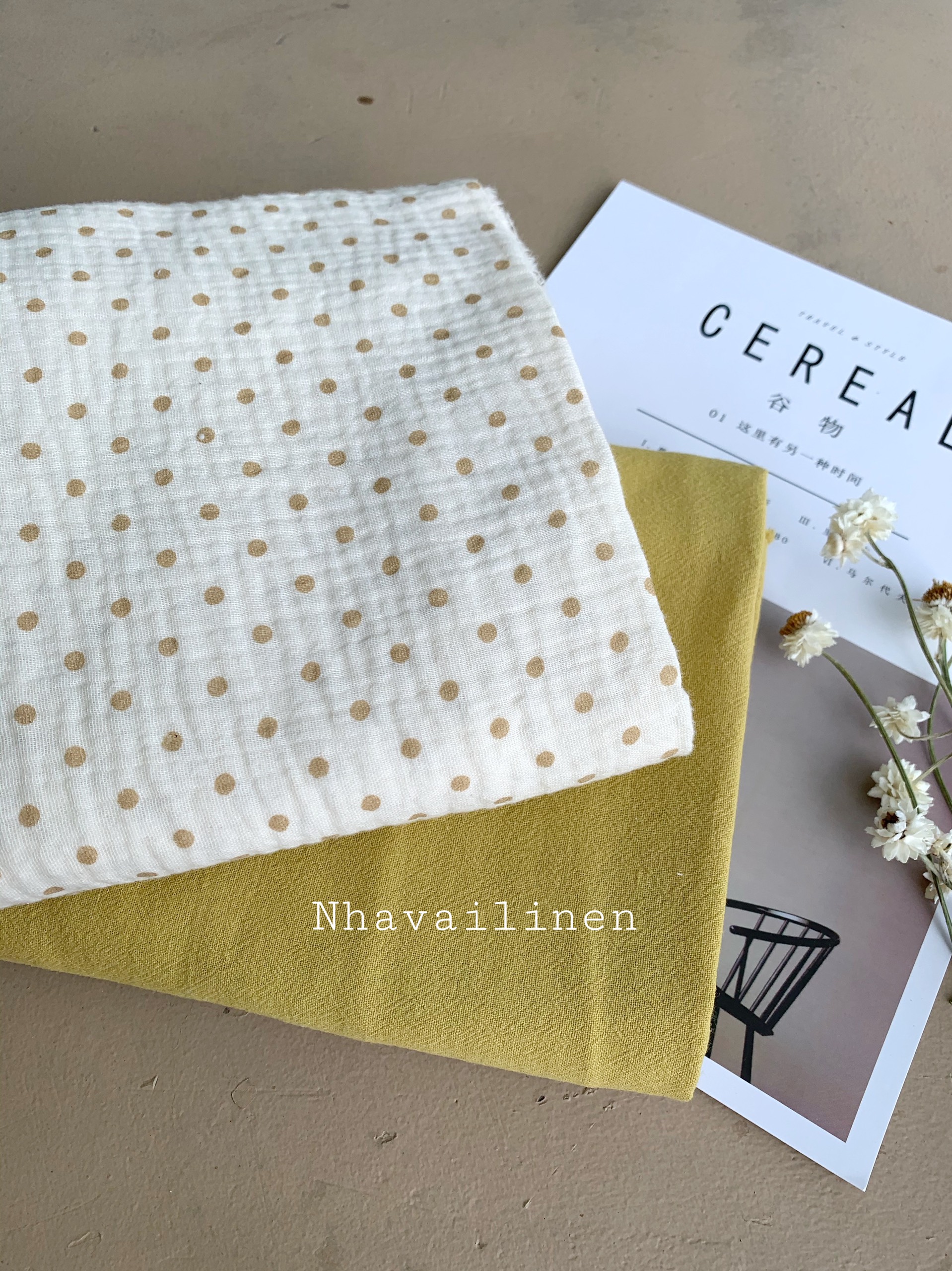 [HCM]Xô muslin chấm bi xanh đậu