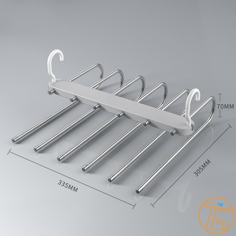 Móc treo quần áo đa năng bằng inox xếp gọn 6 móc - Móc máng đồ tiết kiệm diện tích - Móc máng quần áo, khăn tắm, giày dép
