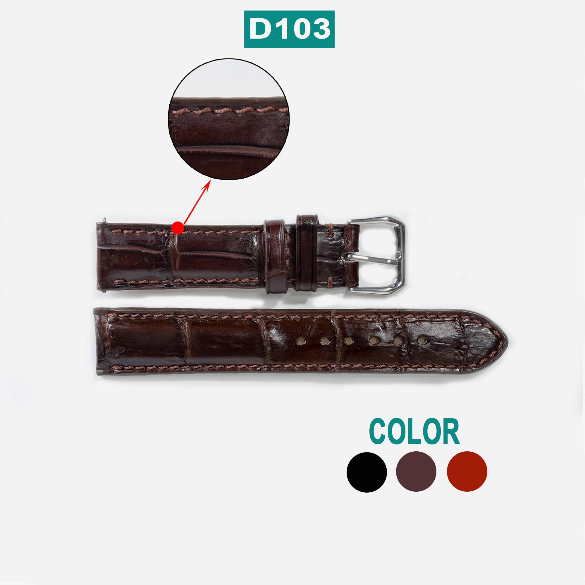 Dây đồng hồ nam da cá sấu đốt tre D103 -da thật-khâu tay thủ công cao cấp, dây da đồng hồ size 18mm 20mm 22mm 24mm phù hợp với cả dw rolex hublot orient seiko casio,tặng tool tháo và chốt khóa,thương hiệu Bụi leather ,bảo hành 12th