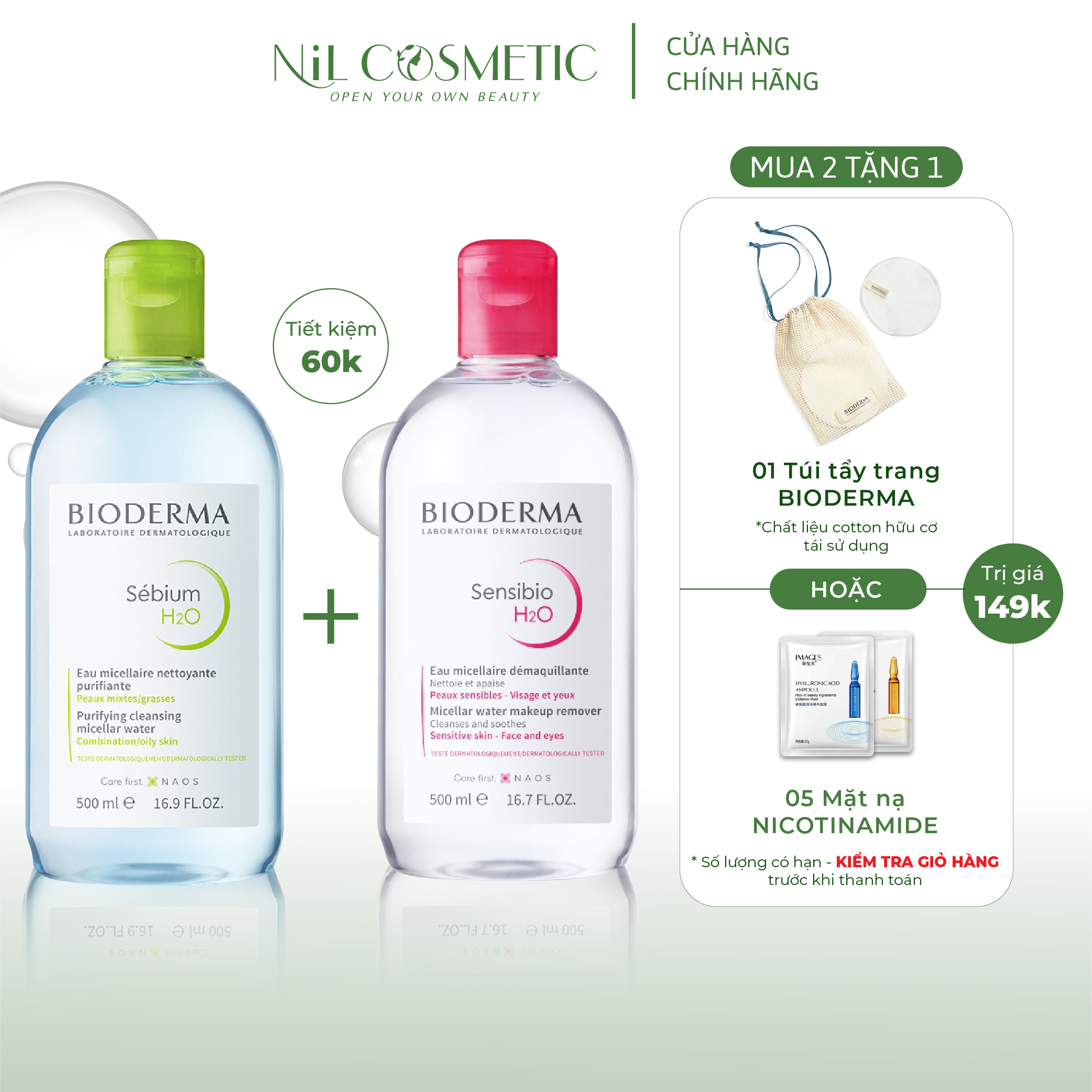 Combo làm sạch Bioderma siêu tiết kiệm 1000ml