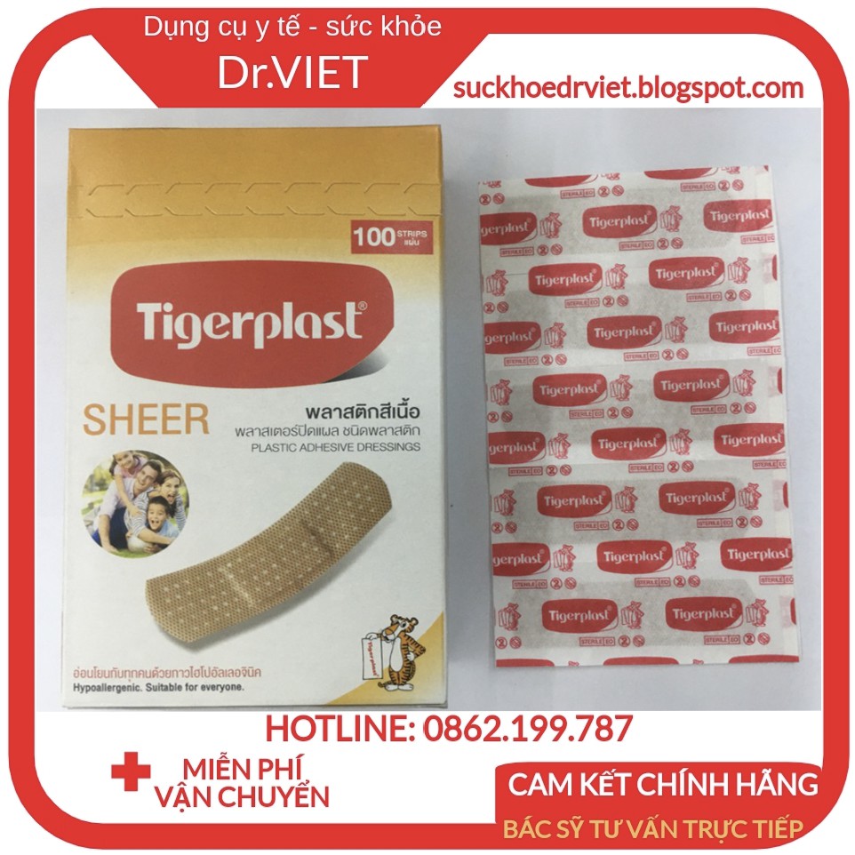 Băng cá nhân Tigerplast Sheer cao cấp Thái Lan-Băng cá nhân màu da TIGERPLAST SHEER - Bảo vệ vết thương tiệp màu da