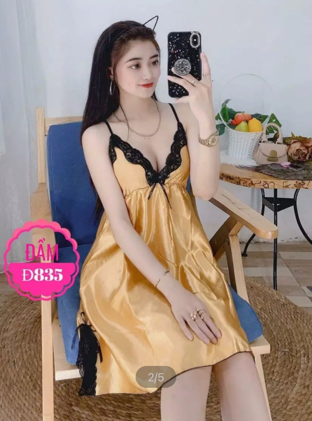 Đầm Ngủ Phi Lụa Phối Ren,Mềm Mại Quyến Rũ Freesize Dưới 60kg