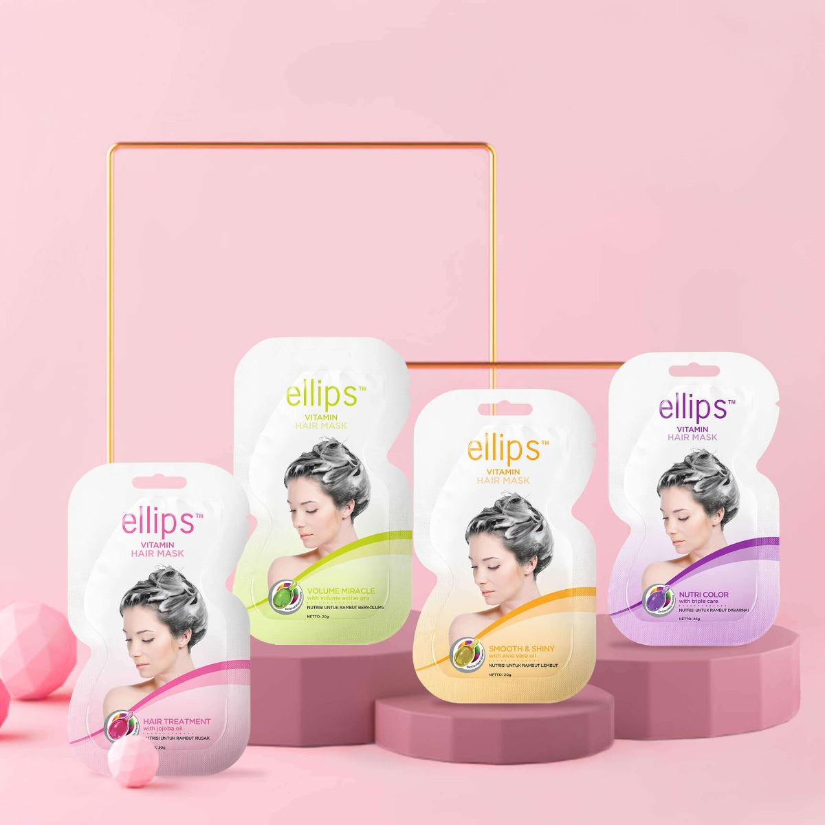 Kem Ủ Tóc Ellips Hair Mask 20g (Dòng Phục Hồi Hư Tổn Màu Hồng)
