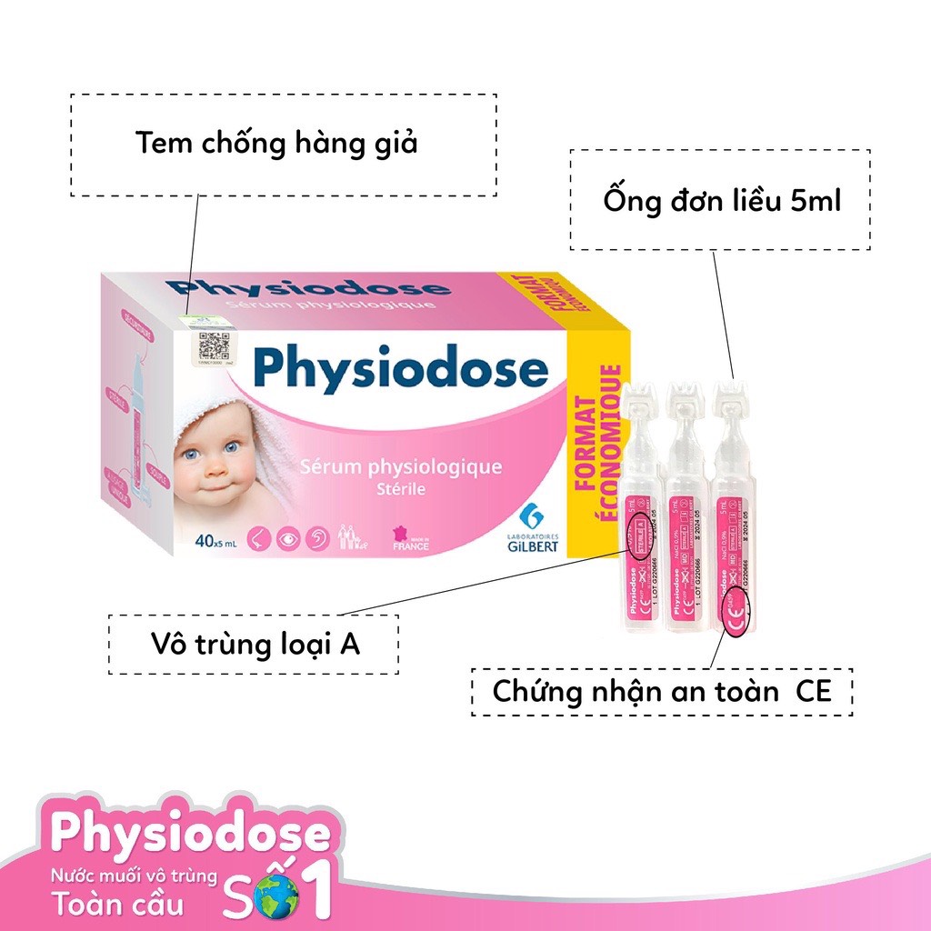 Nước Muối Sinh Lý Physiodose Pháp (Hộp 40 ống x 5ml)