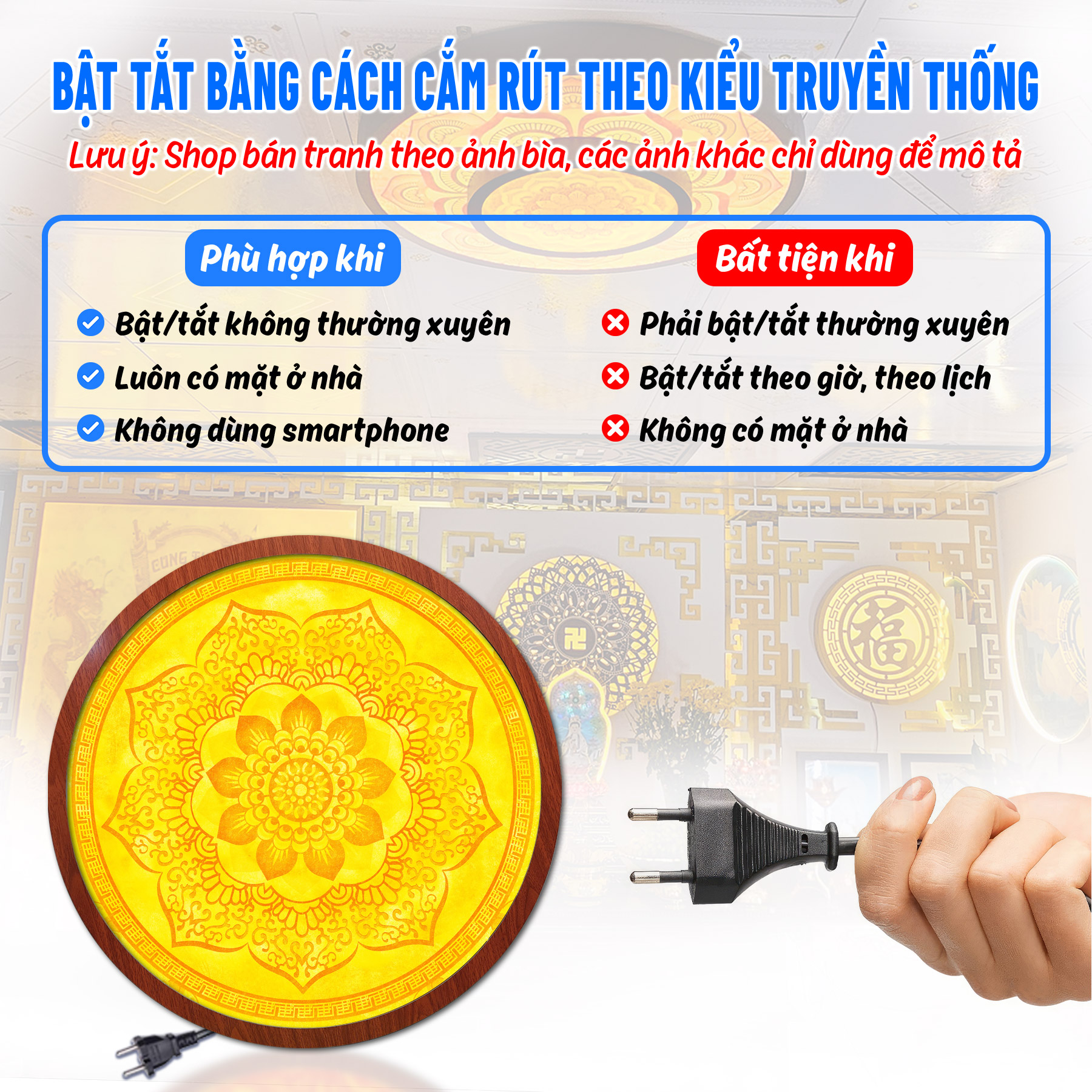 Đèn thờ hào quang phật tranh trúc chỉ tròn chân thiện mỹ, trang trí bàn thờ, hào quang trúc chỉ mandala tc-hq-30