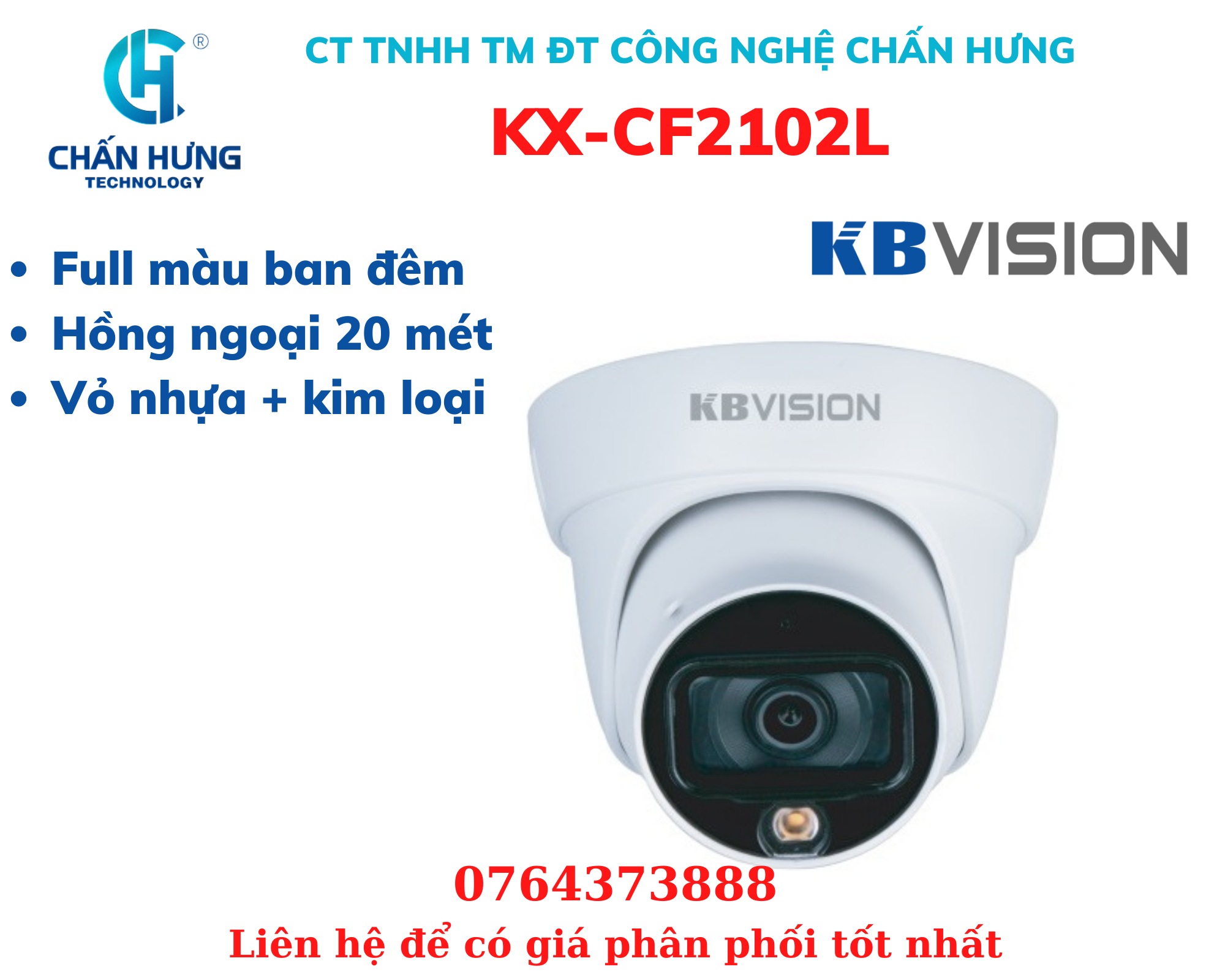 Camera dome kbvision kx-cf2102l 4 in 1 2.0 megapixel - hàng chính hãng