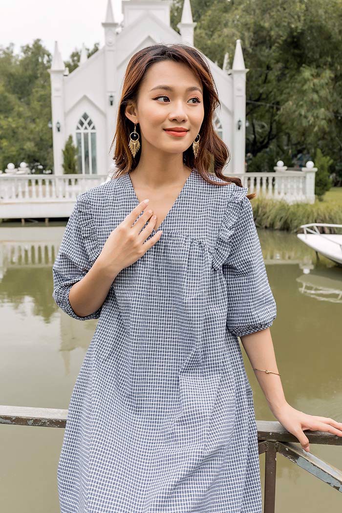 ĐẦM BẦU TAY LỬNG CỔ V HINATA DB006