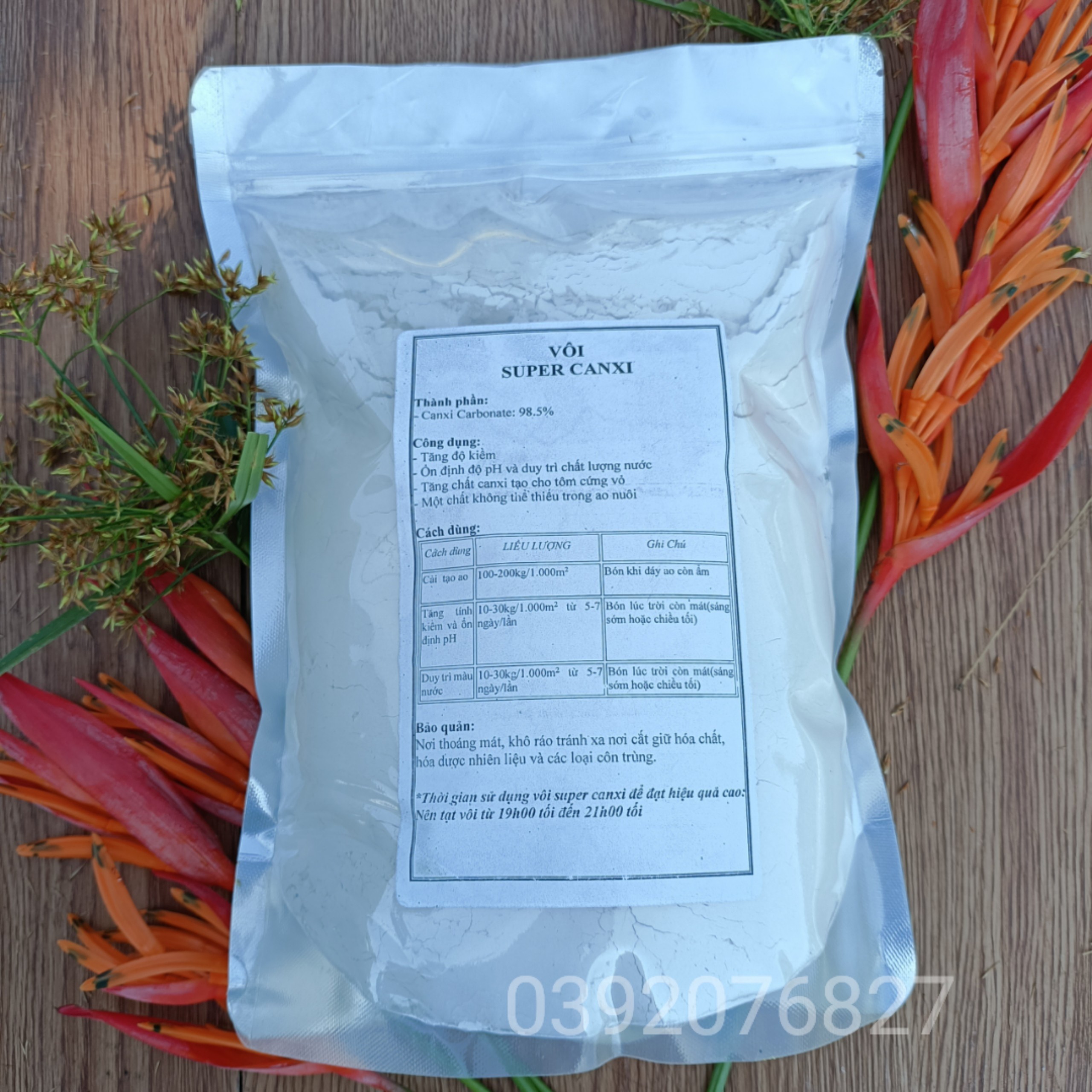 Vôi Super Canxi Xử Lý Nước Nuôi Ốc Bươu Đen, Tôm, Cá (1kg)