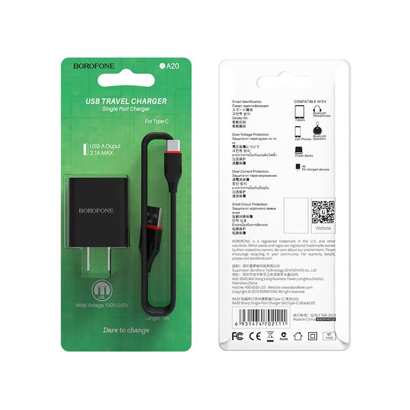 BOROFONE - Bộ Cóc Cáp Sạc BA20 - Cổng Type C 2.1A (US)