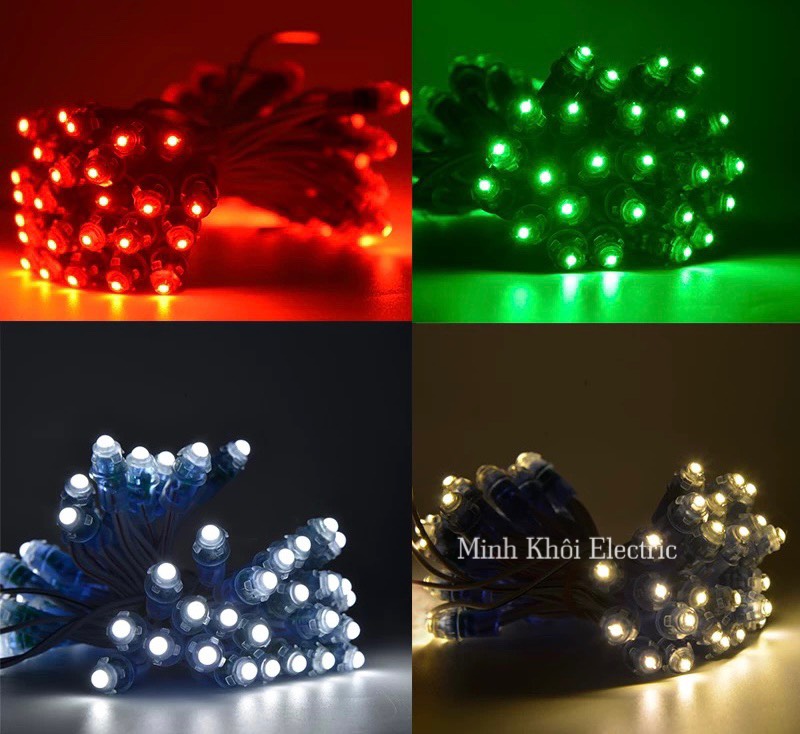 Đèn led đúc F5 12V đế 8mm chông nước làm biển quảng cáo Combo 50 bóng, led đúc f5 đế 8 12v quấn cây, trang trí nhà cửa
