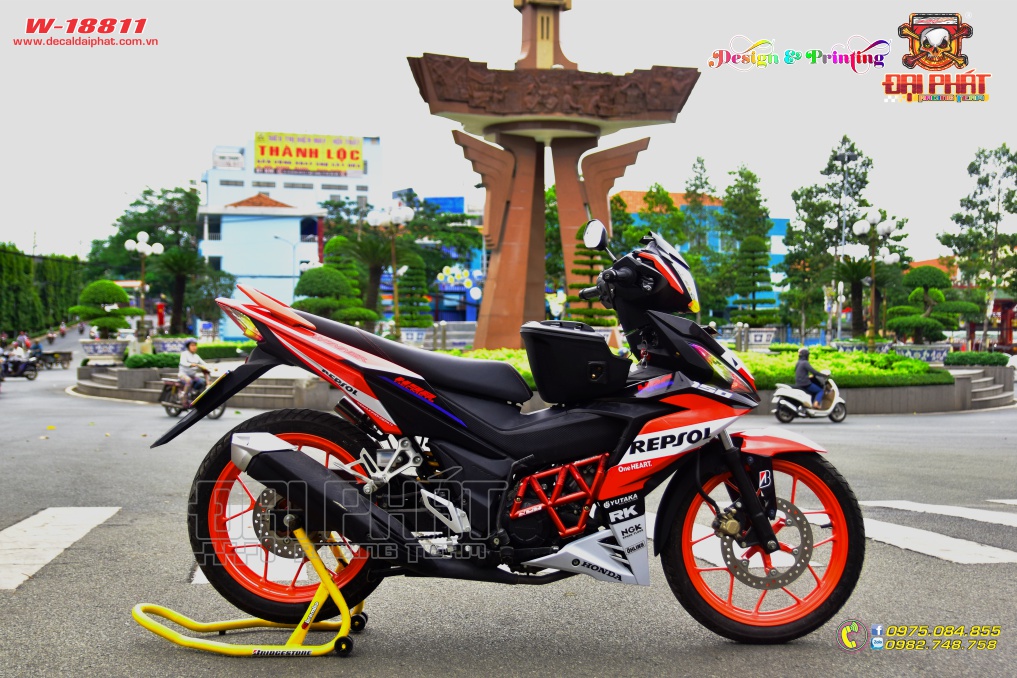 Tem Trùm Xe Winner Repsol Cam Trắng