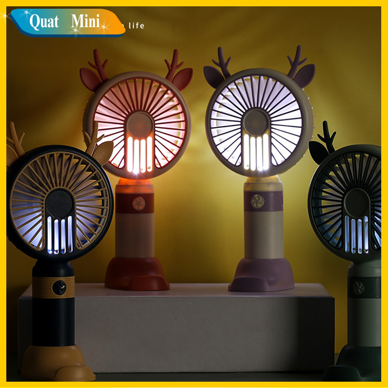quạt cầm tay tích điện mini 2 tốc độ mạnh,có đèn led