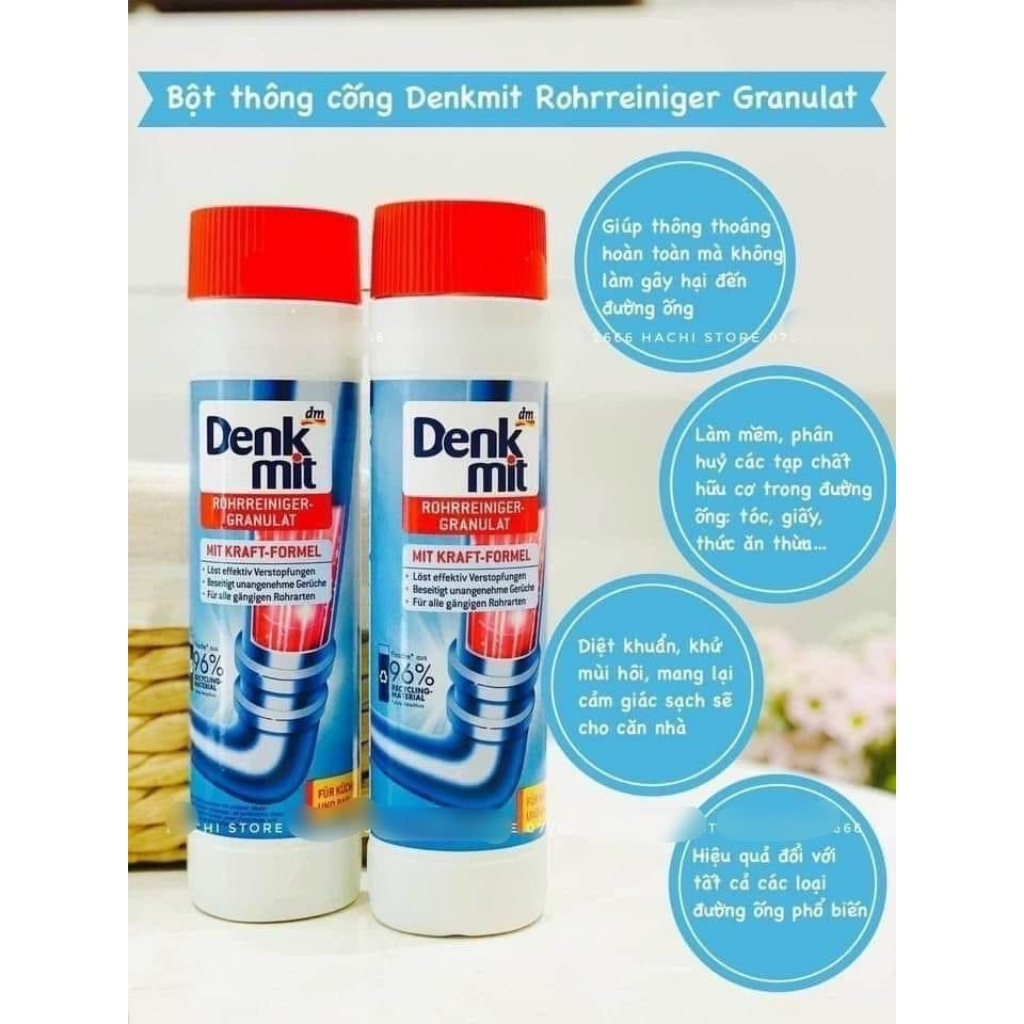 Bột Vệ Sinh Đường Ống Denkmit 600gr Đức Chính Hãng – Làm Sạch, Khử Mùi, Giữ Cống Thoáng Sạch