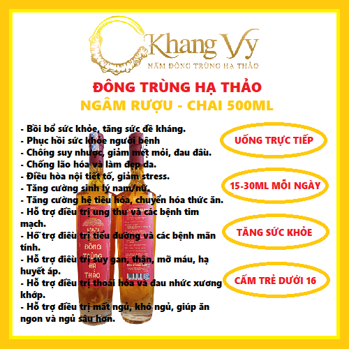 Đông trùng hạ thảo ngâm rượu C-Khang Vy (Chai 500ml)