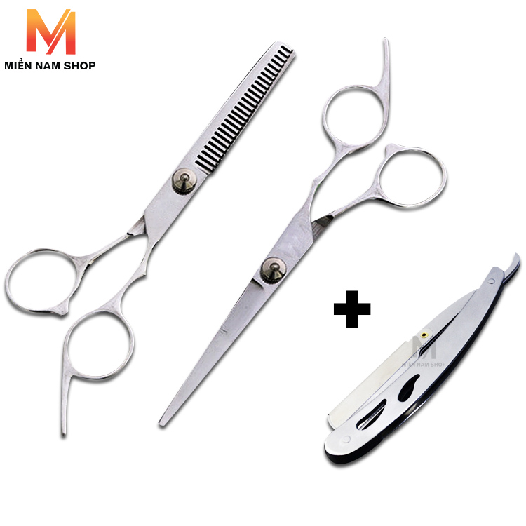 Bộ combo 2 kéo cắt và tỉa + Dao cạo râu đa năng