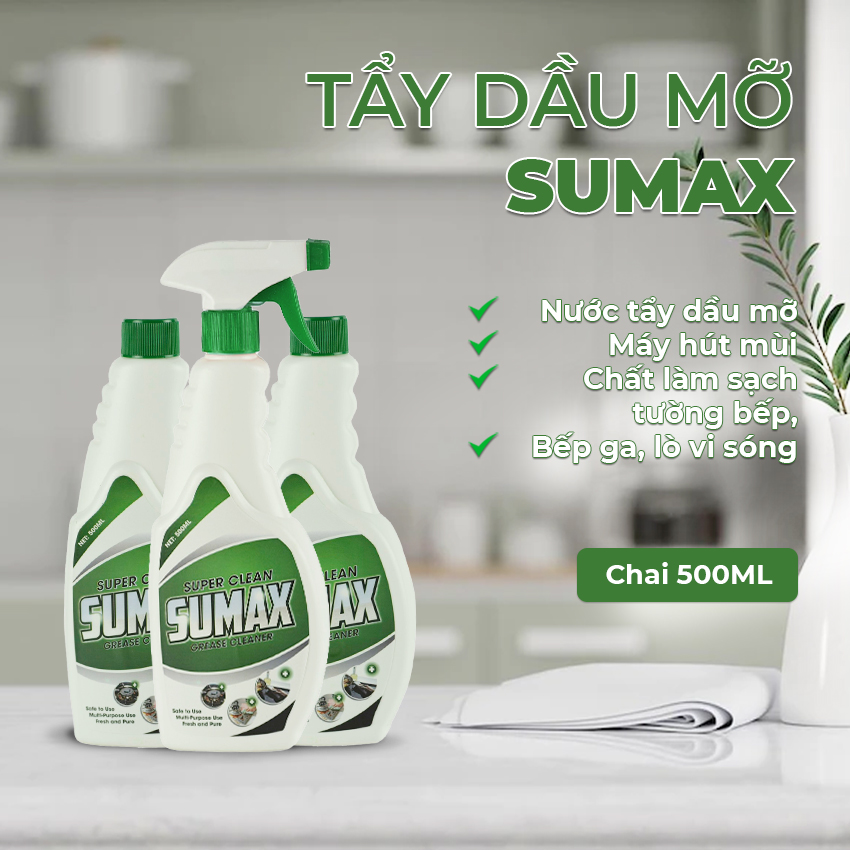 Tẩy dầu mỡ nhà bếp SUMAX, nước tẩy dầu mỡ máy hút mùi, chất làm sạch tường bếp, bếp ga, lò vi sóng. Chai 500ml
