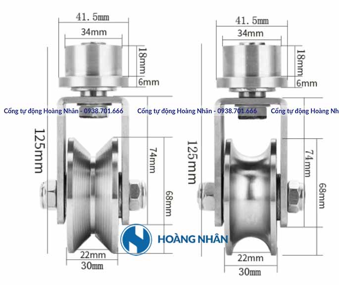 Bánh xe cửa lùa xoay 360 độ chất liệu inox 304